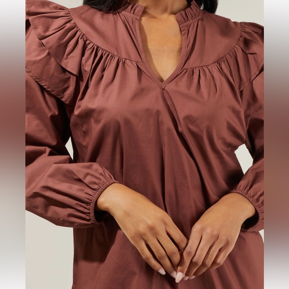 NWT SugarLips Brown Prissy Poplin Ruffle Mini Dress Size XL - Picture 2 of 10